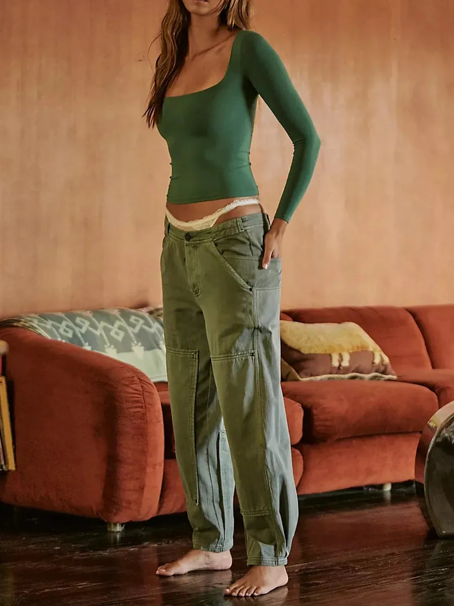 Square Neck Long Sleeve Top