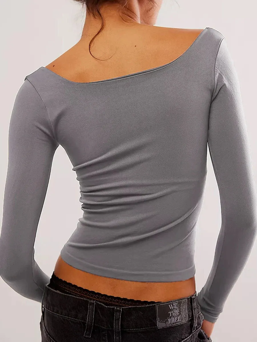 Square Neck Long Sleeve Top