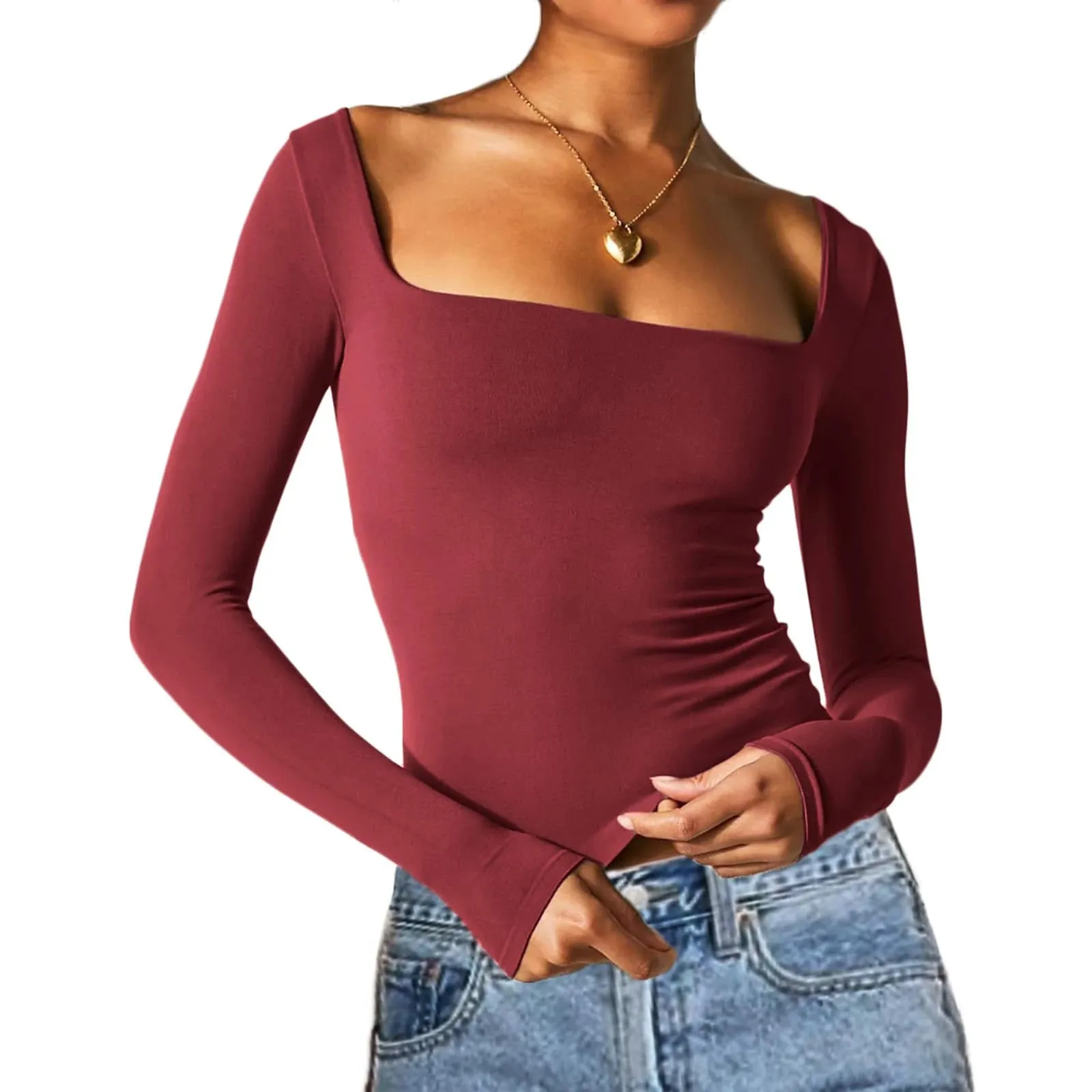 Square Neck Long Sleeve Top