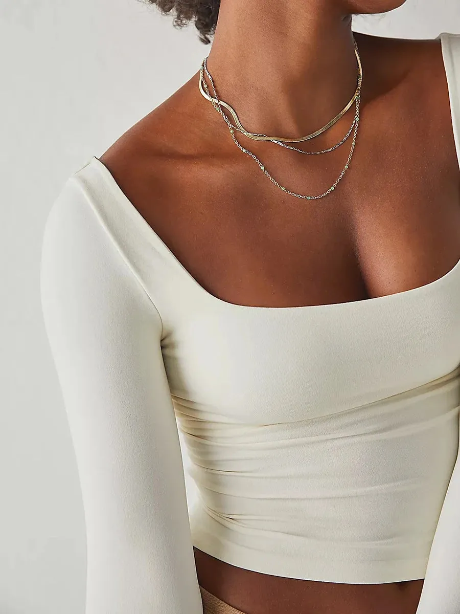 Square Neck Long Sleeve Top