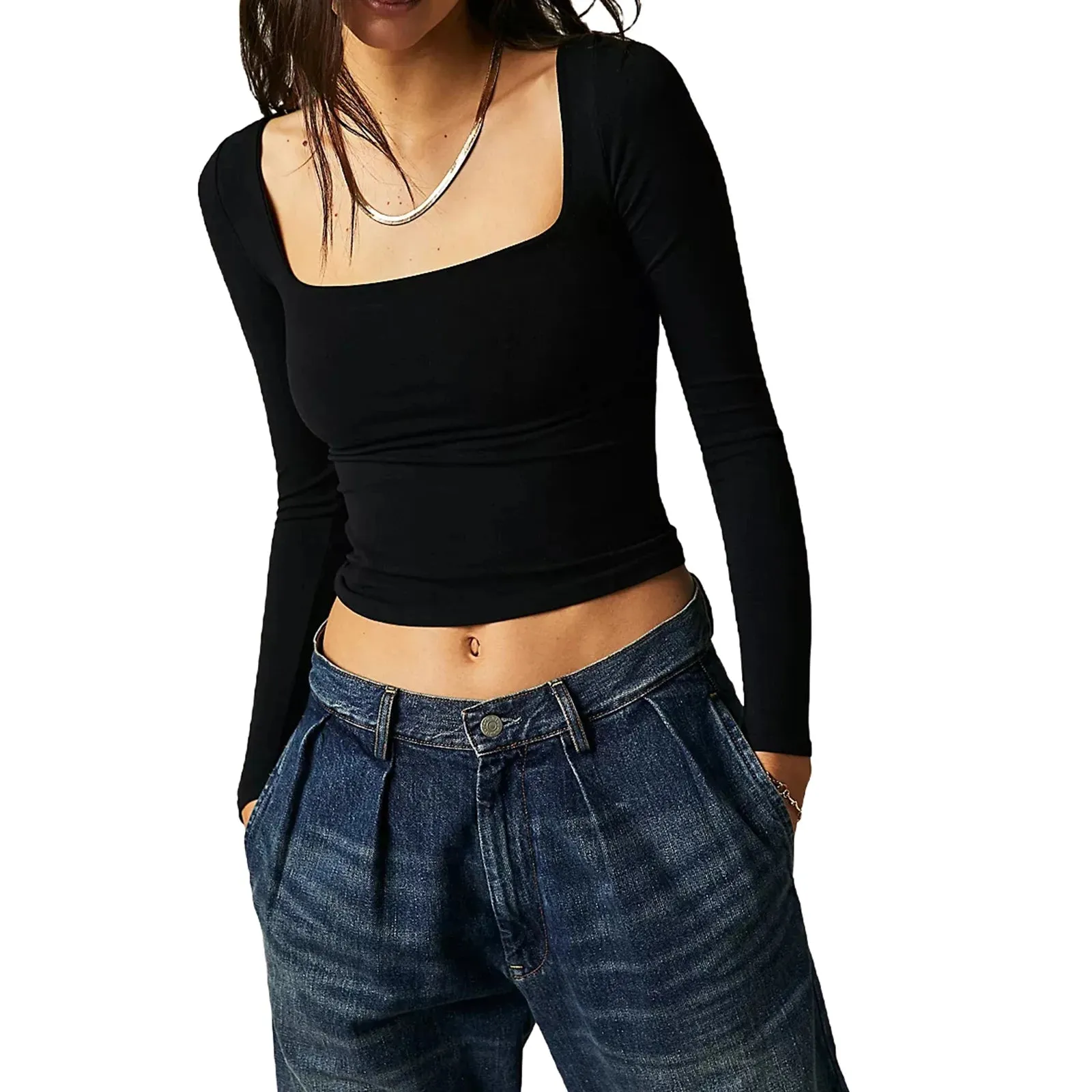 Square Neck Long Sleeve Top