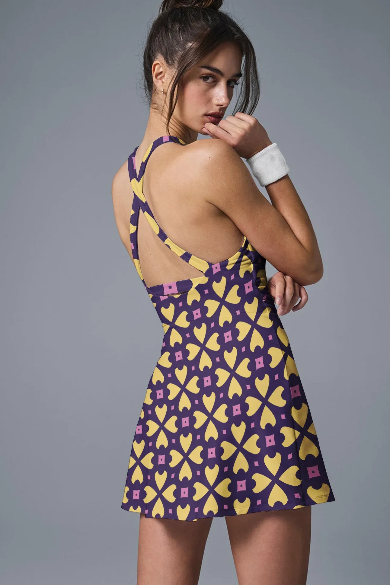 Starlight Impact Tennis Dress – Retro Geo Activewear for Women