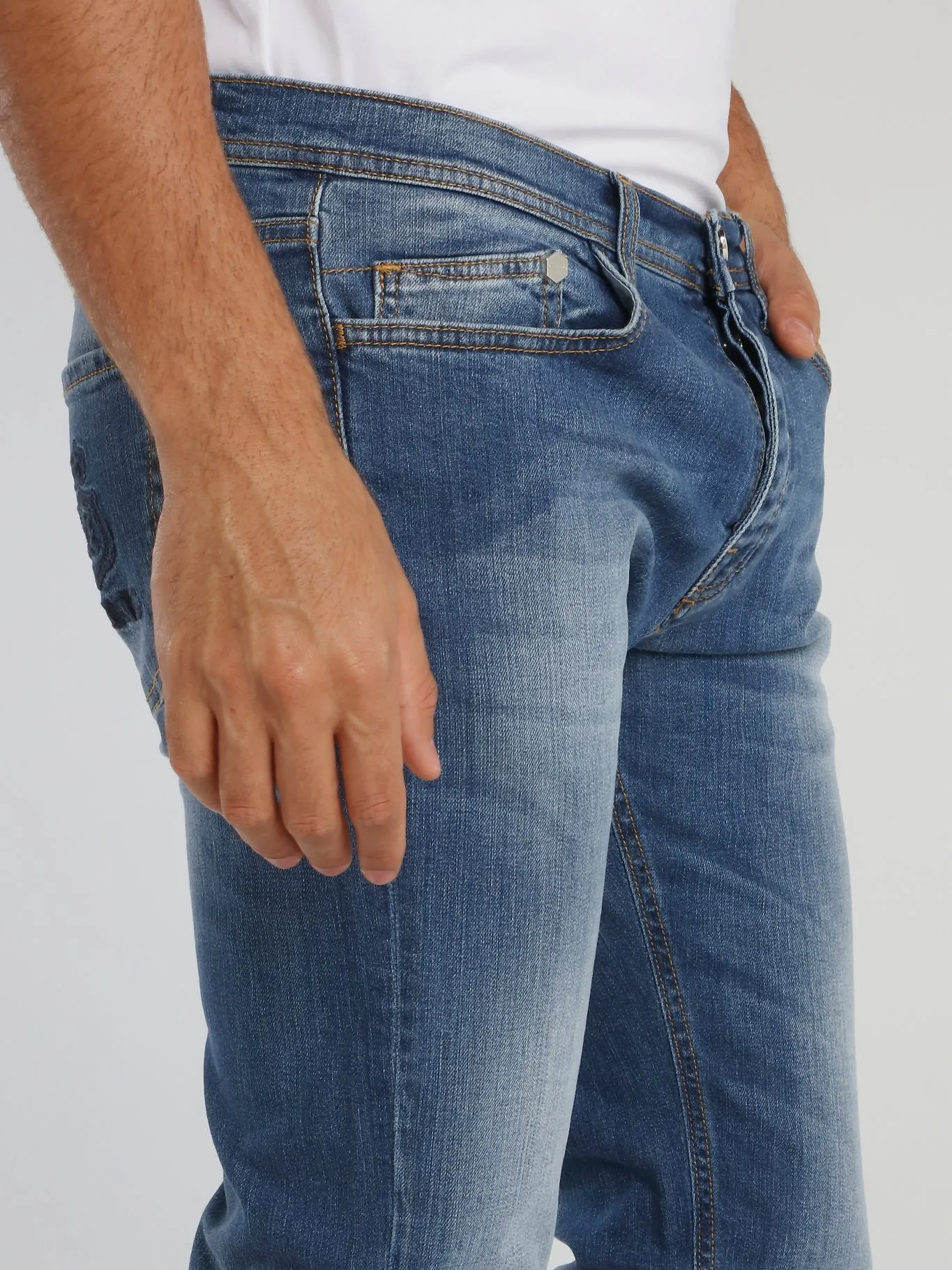 Straight Cut Denim Jeans With Rear Logo