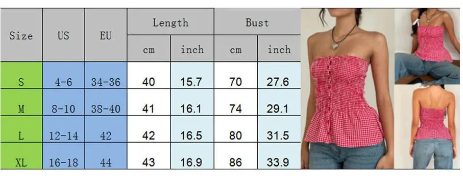 Strapless Plaid Print Ruffle T-Shirt
