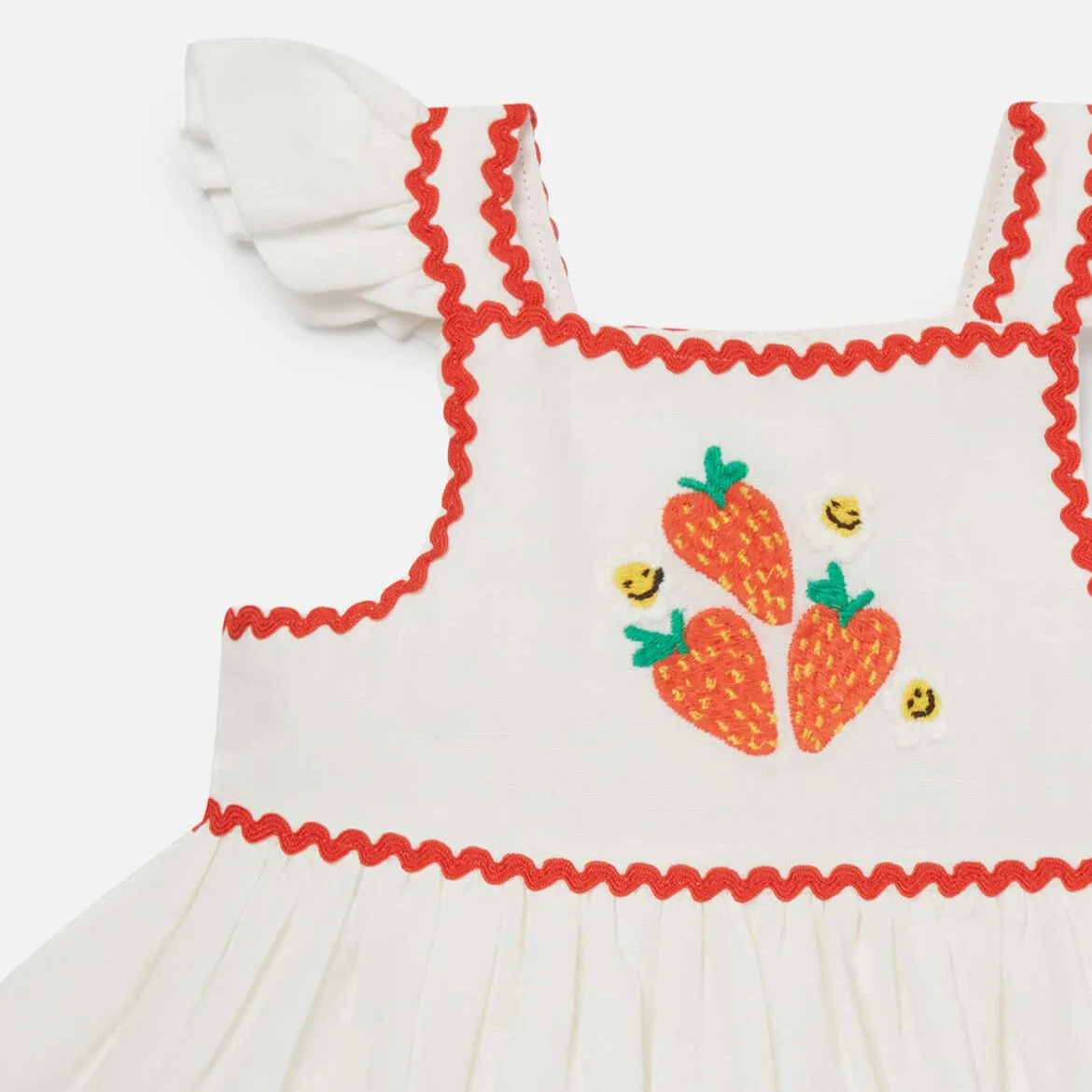 Strawberry Embroidered Cap-Sleeve Dress