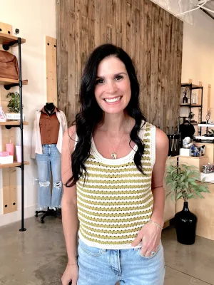 Striped Crochet Knit Tank Top in Kiwi