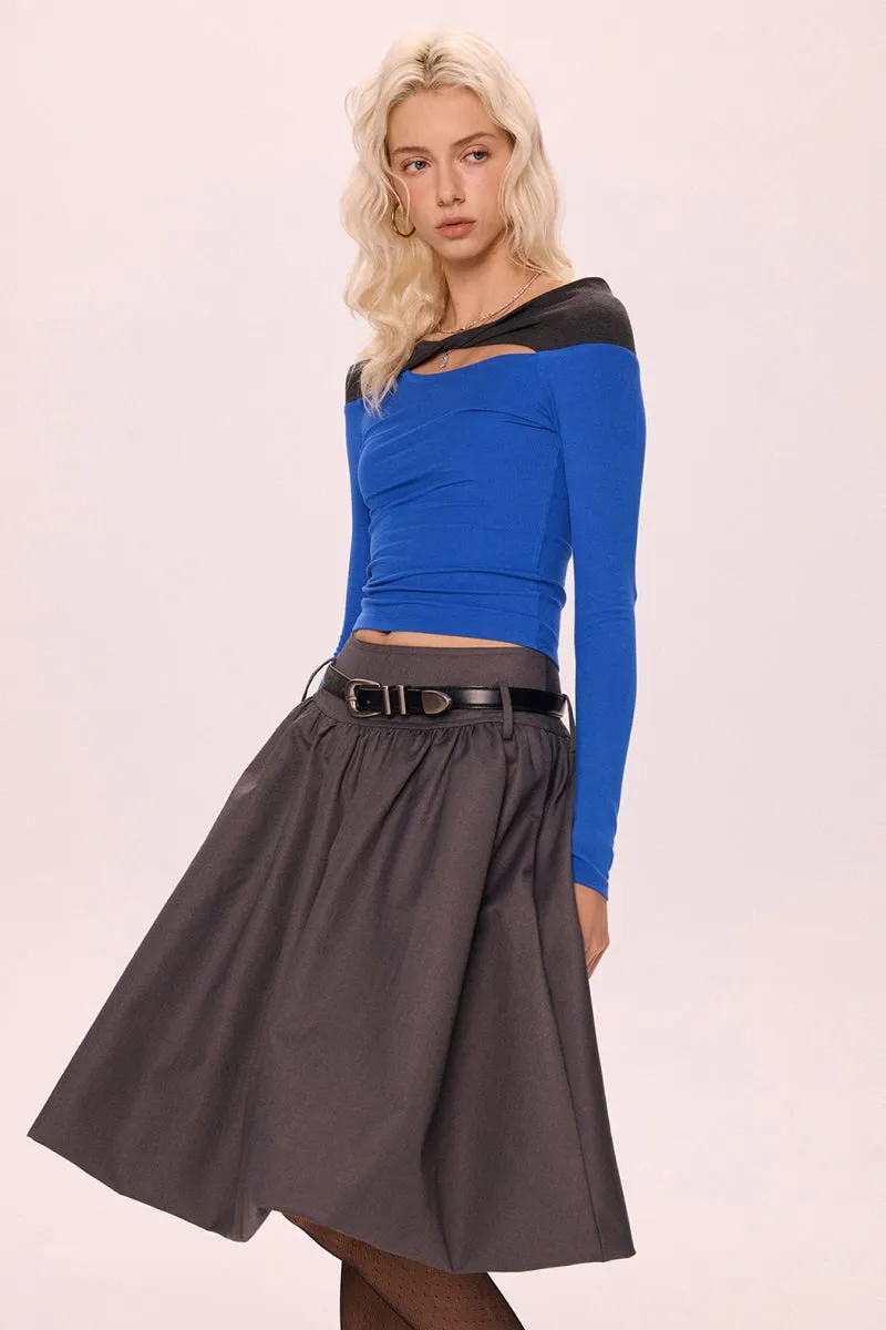 Structured Low-Waist Pleated Skirt
