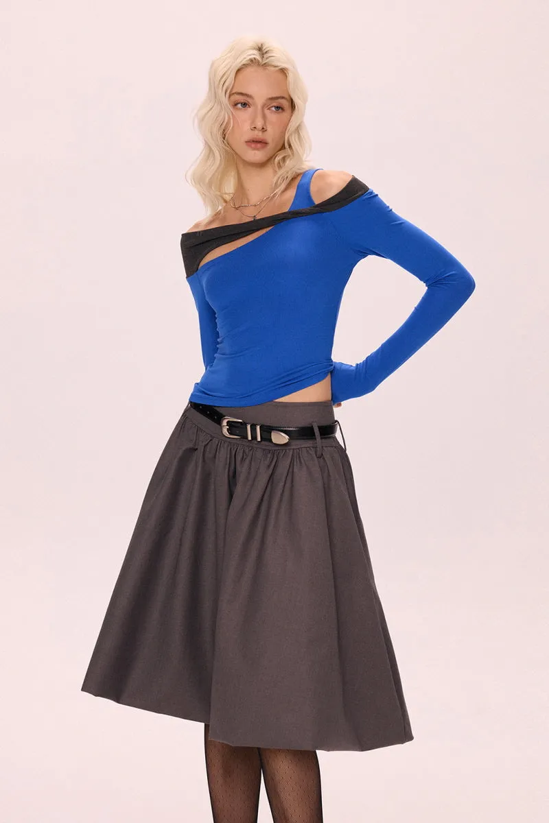 Structured Low-Waist Pleated Skirt
