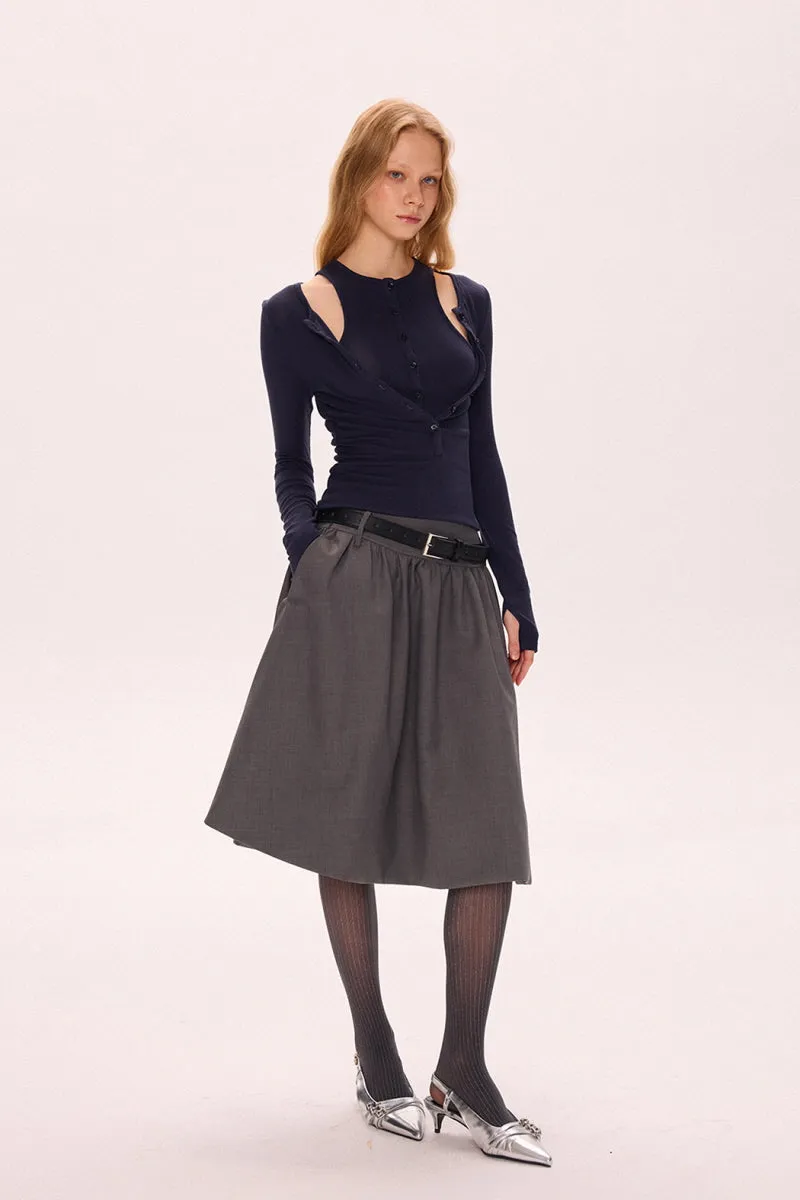 Structured Low-Waist Pleated Skirt