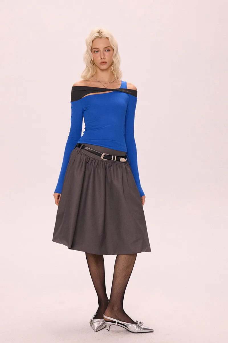Structured Low-Waist Pleated Skirt