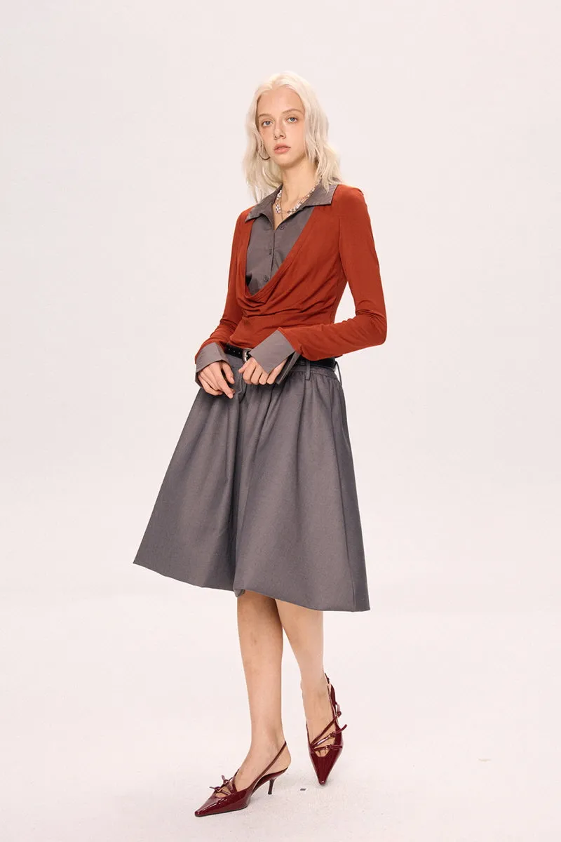 Structured Low-Waist Pleated Skirt