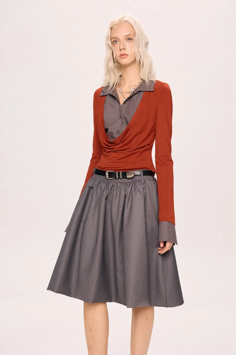 Structured Low-Waist Pleated Skirt