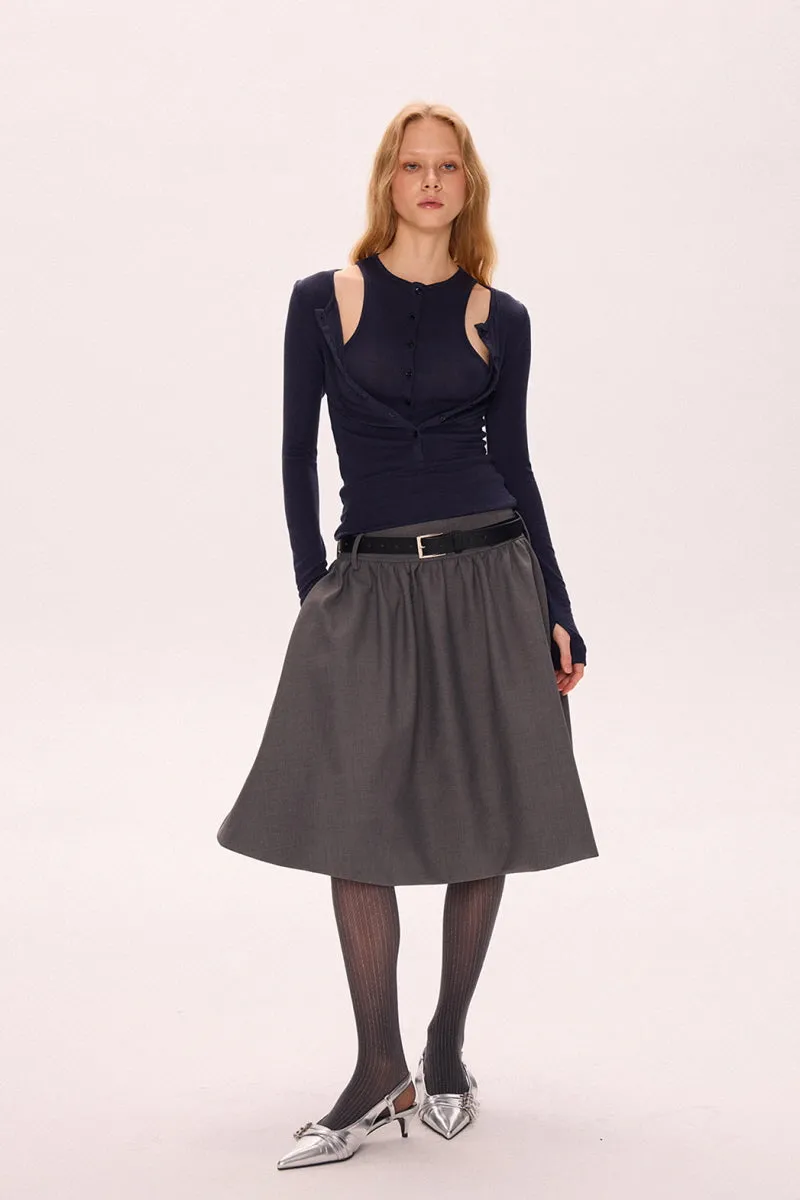 Structured Low-Waist Pleated Skirt