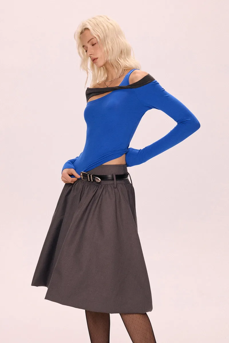 Structured Low-Waist Pleated Skirt