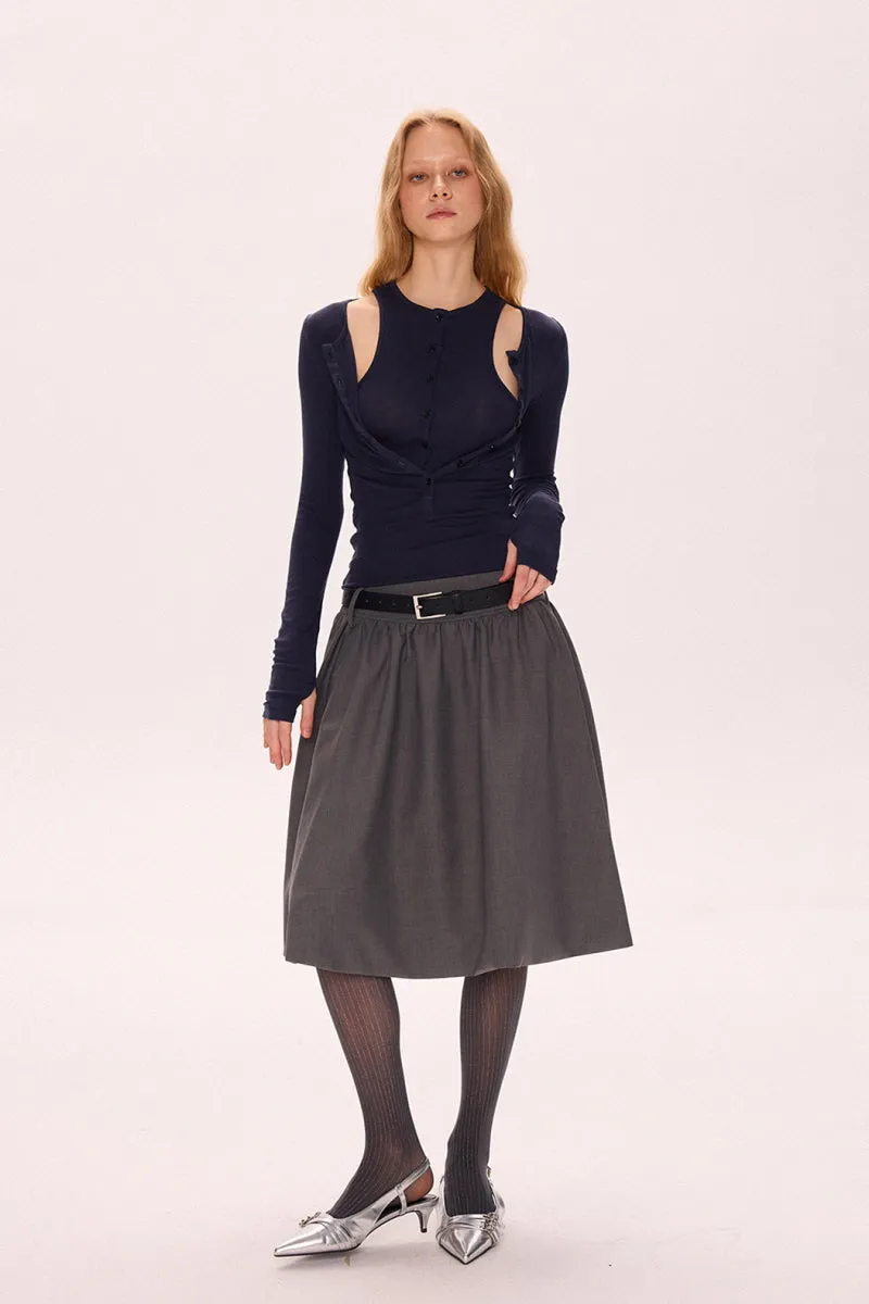 Structured Low-Waist Pleated Skirt