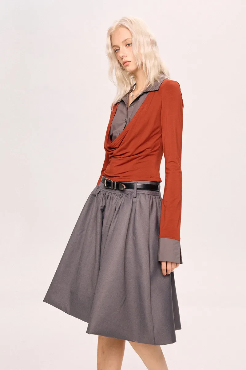 Structured Low-Waist Pleated Skirt