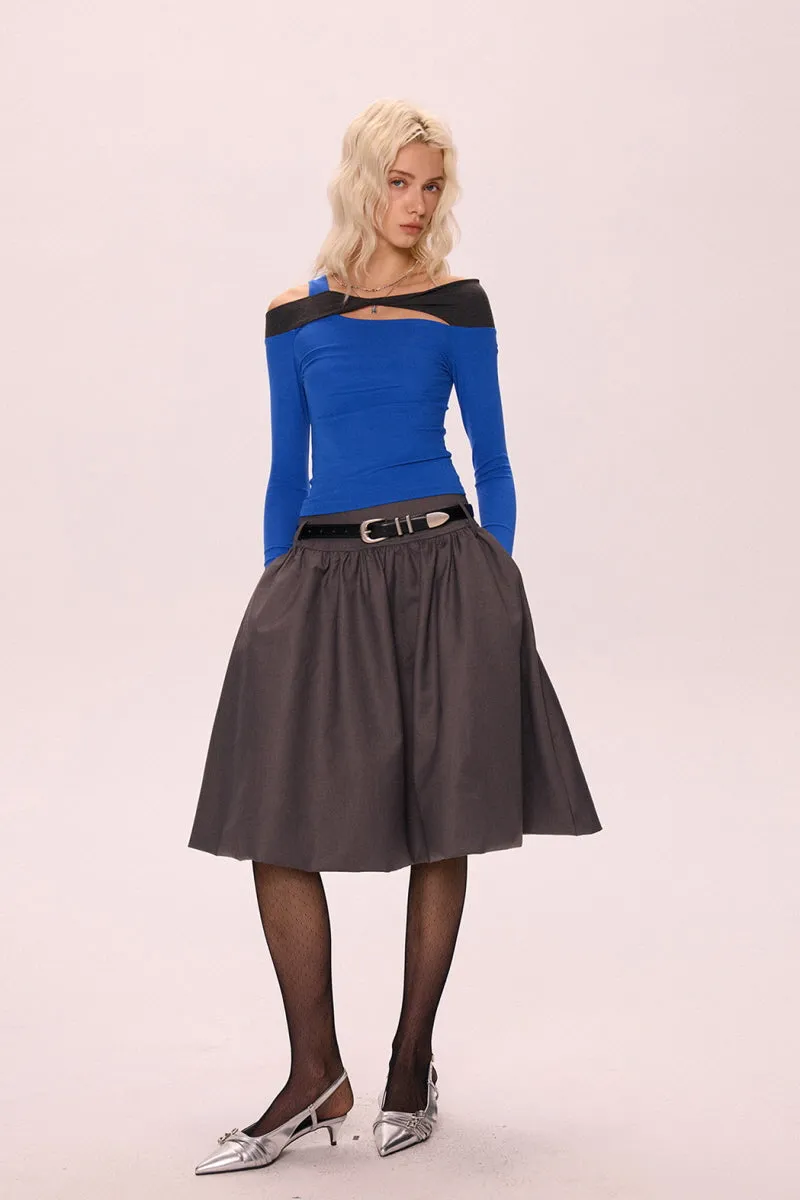 Structured Low-Waist Pleated Skirt