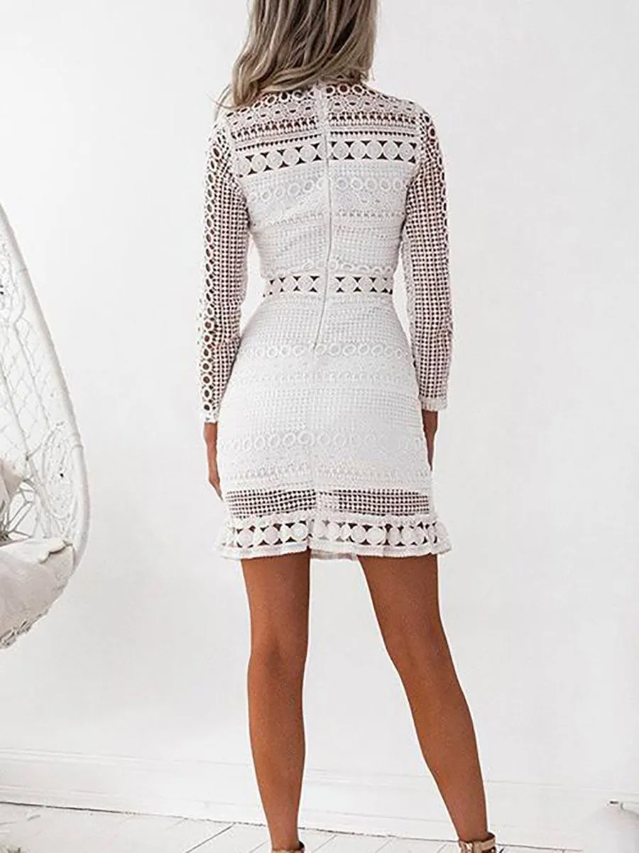 Stunncal Back Zipper Lace Splice Hollow Out Mini Dress
