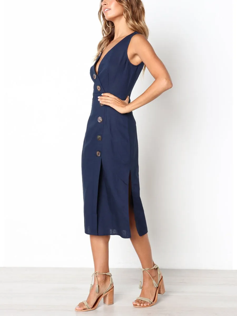 Stunncal Button Vintage Dress