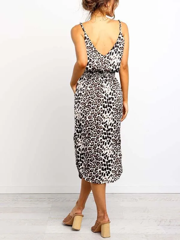 Stunncal Leopard Slit Dress With Pocket