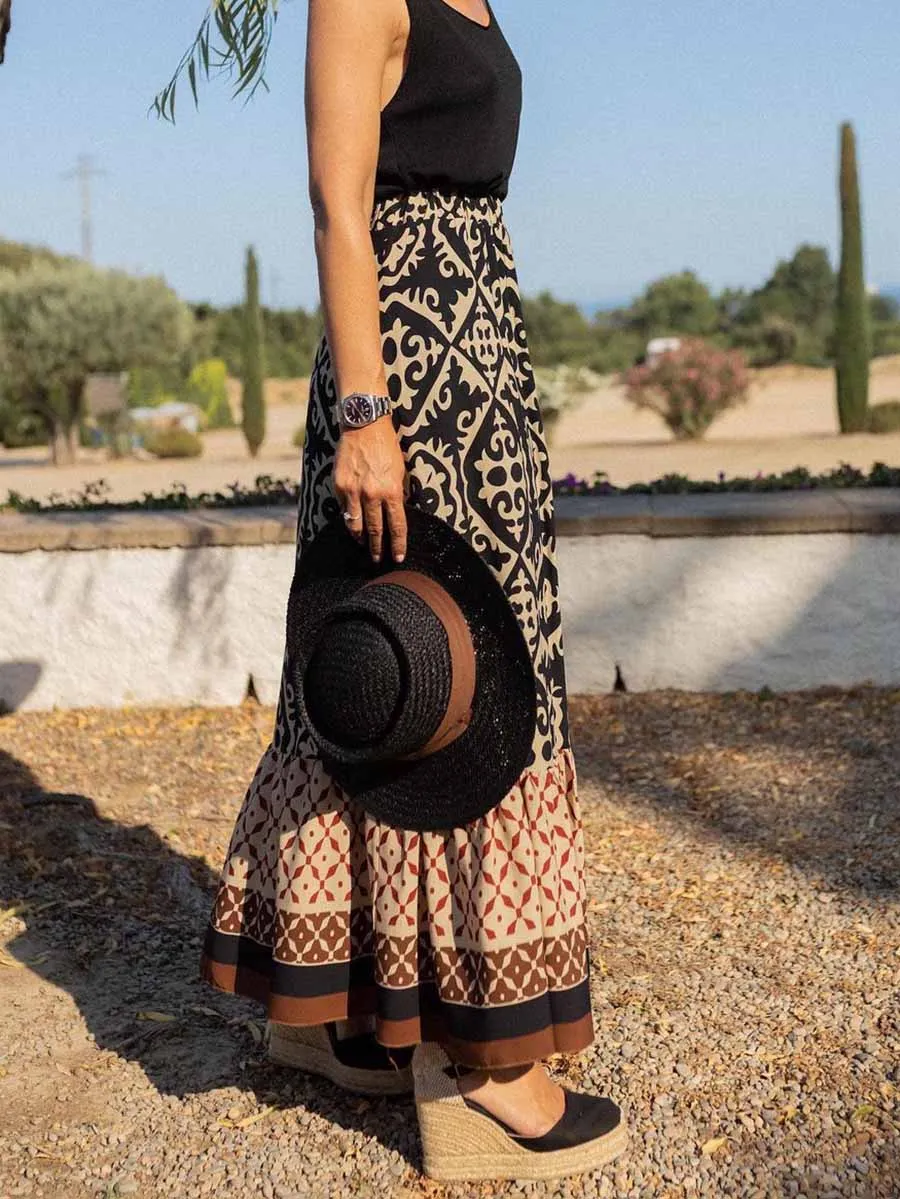 Stunncal Printed Loose Patchwork Hem Dress