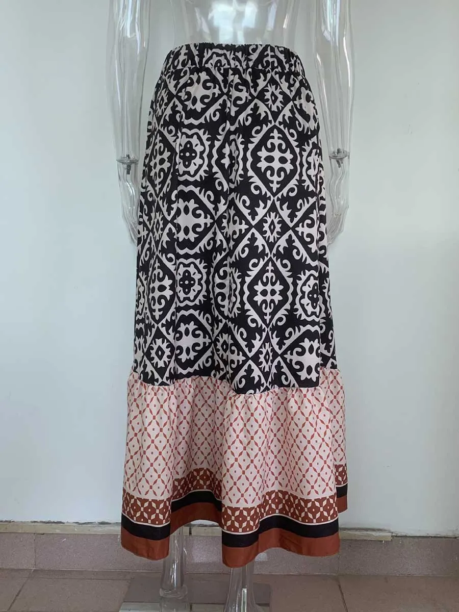 Stunncal Printed Loose Patchwork Hem Dress