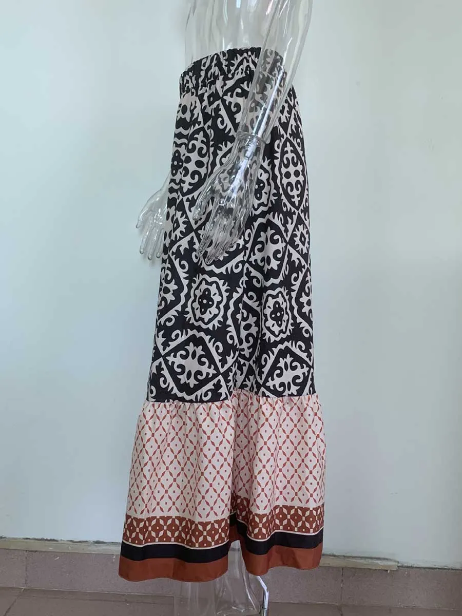 Stunncal Printed Loose Patchwork Hem Dress