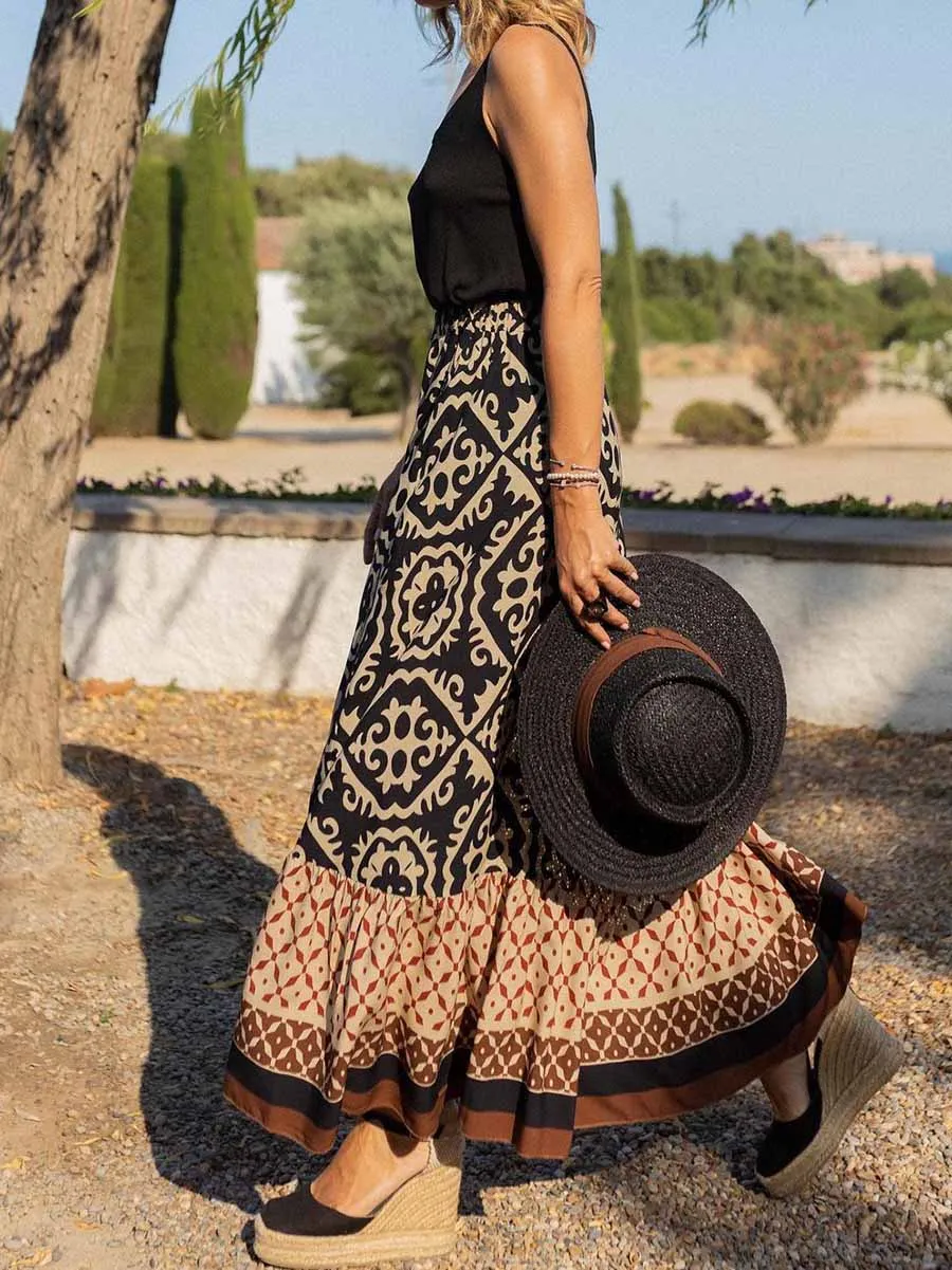 Stunncal Printed Loose Patchwork Hem Dress