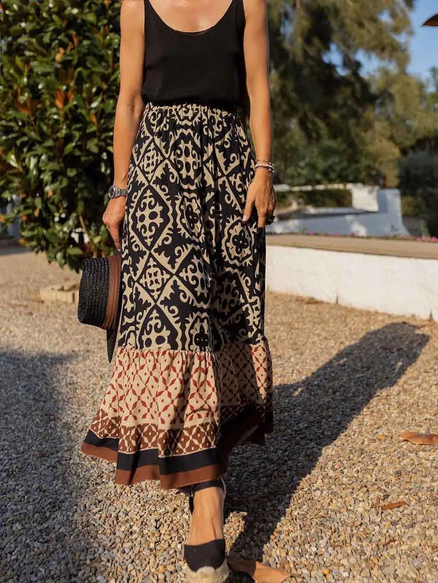 Stunncal Printed Loose Patchwork Hem Dress