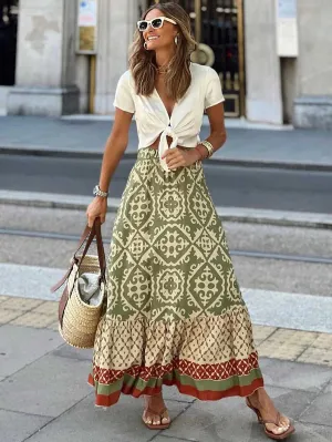 Stunncal Printed Loose Patchwork Hem Dress