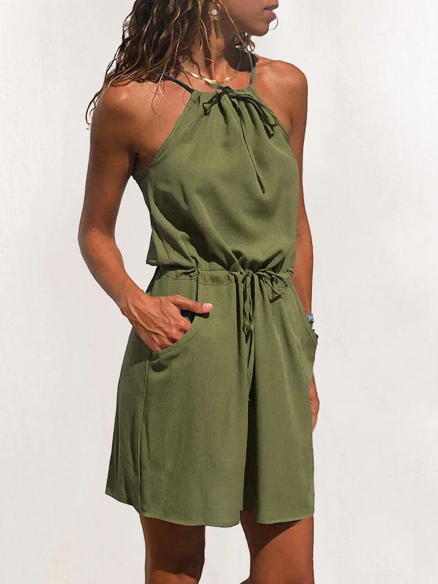 Stunncal Simplicity Print Patchwork Spaghetti Strap A Line Dresses(3 Colors)