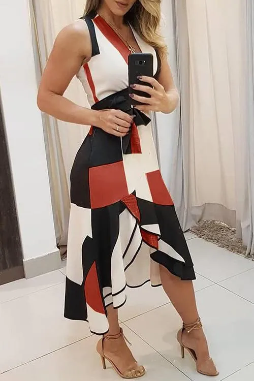 StunncalIrregularity Hem V Neck Sleeveless Dress