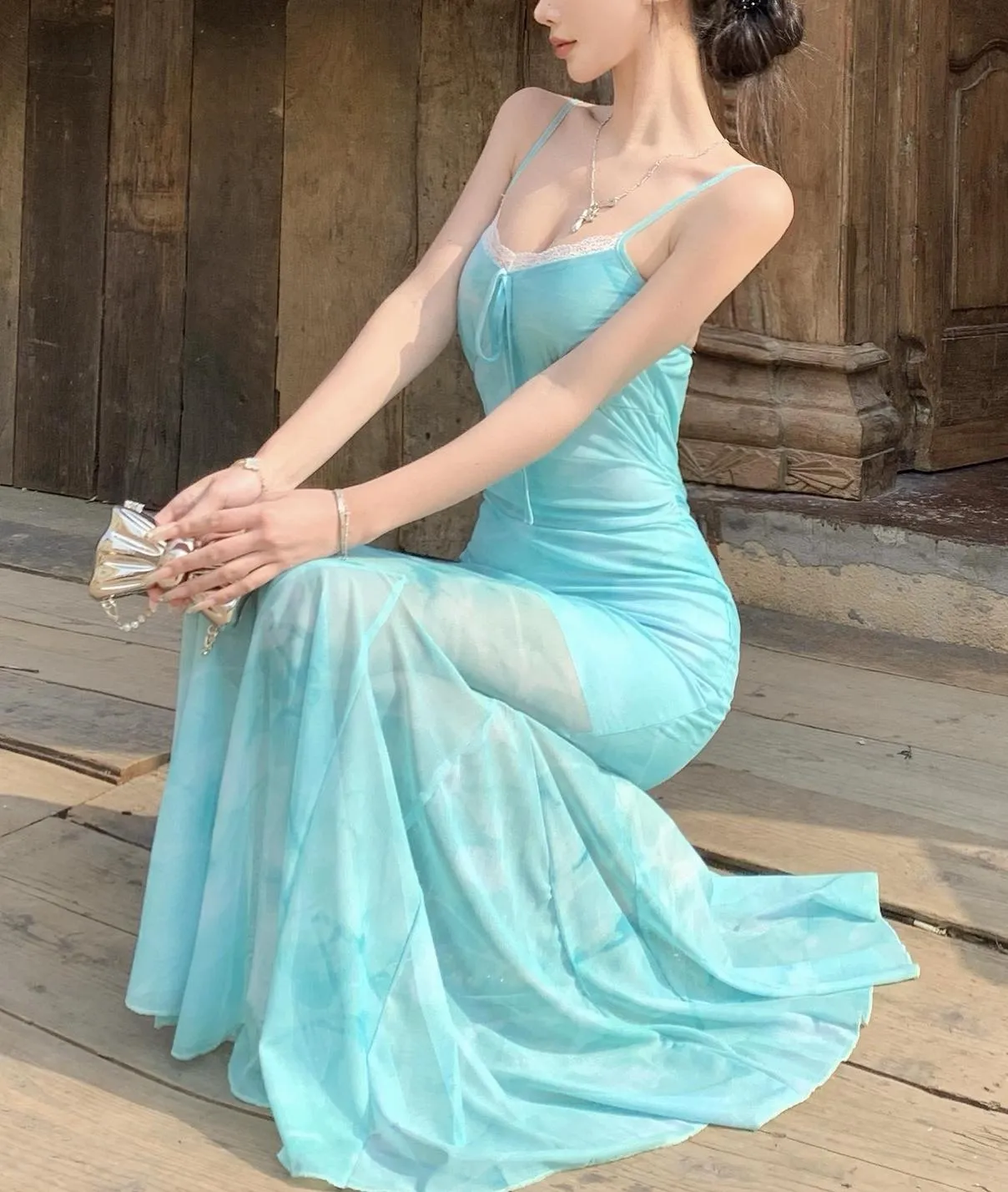 Stunning Women's Bodycon Cami Dress with a Ribbon Neckline
