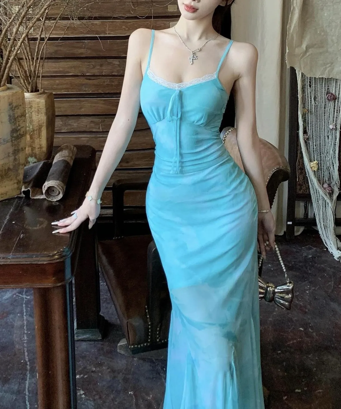 Stunning Women's Bodycon Cami Dress with a Ribbon Neckline