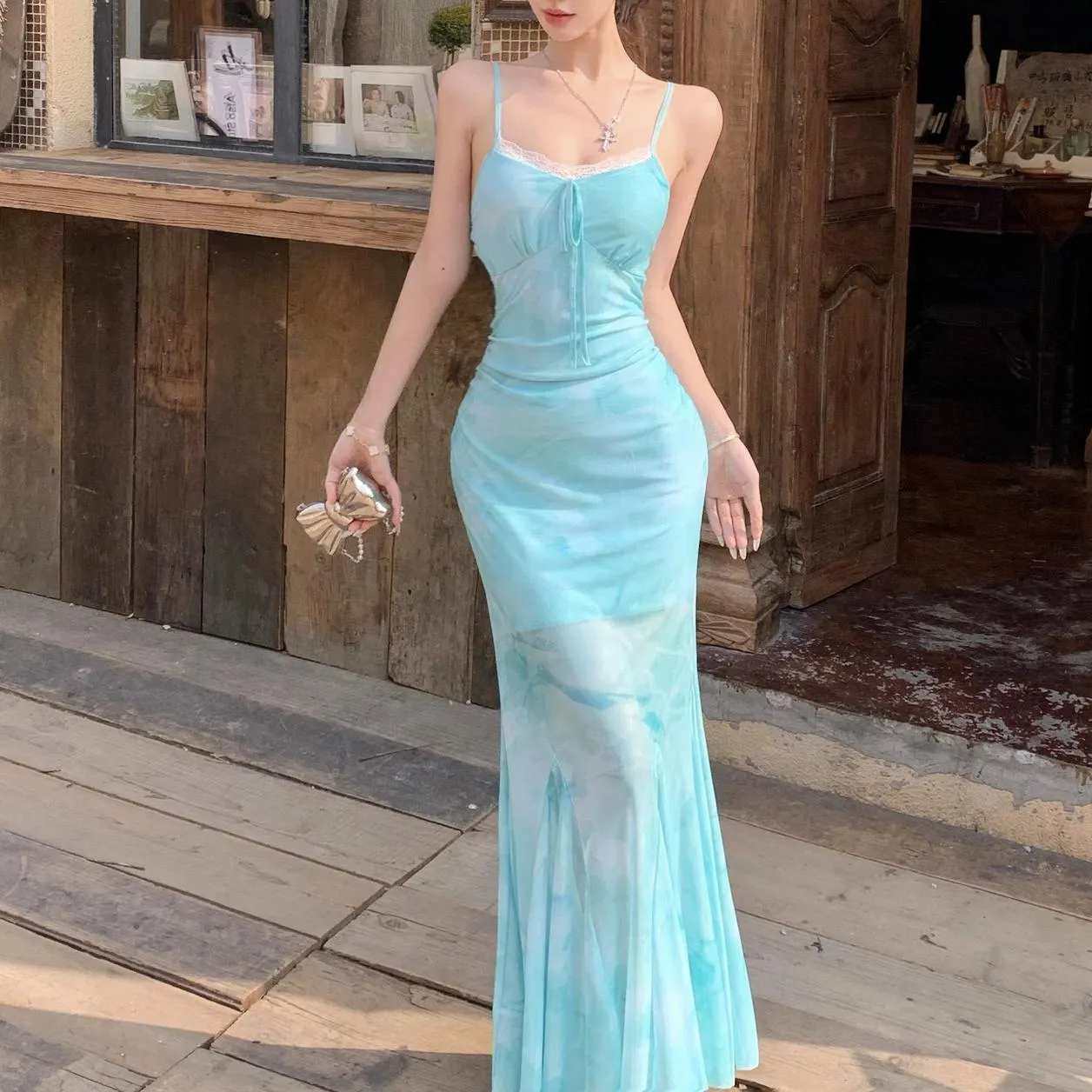 Stunning Women's Bodycon Cami Dress with a Ribbon Neckline