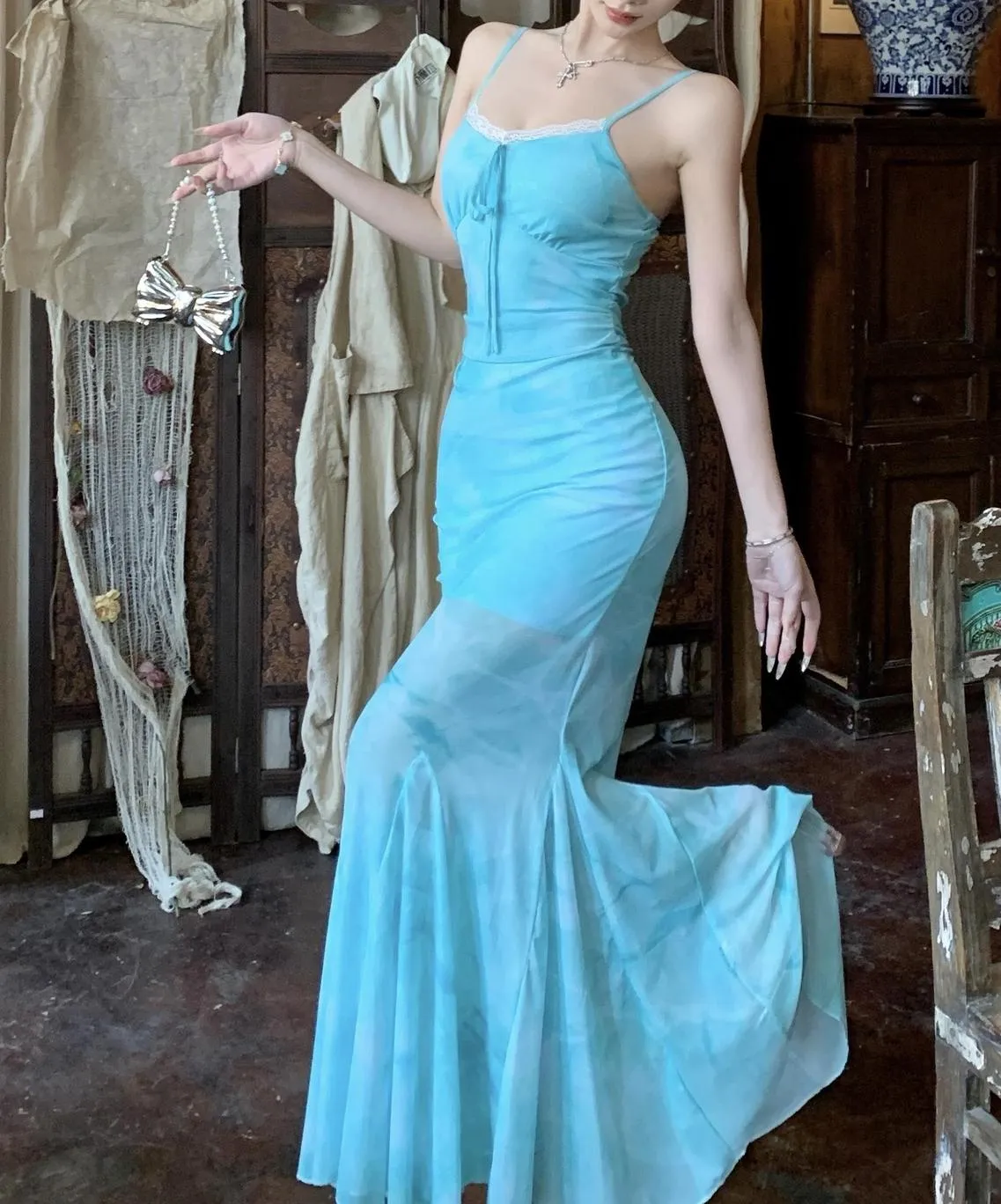 Stunning Women's Bodycon Cami Dress with a Ribbon Neckline