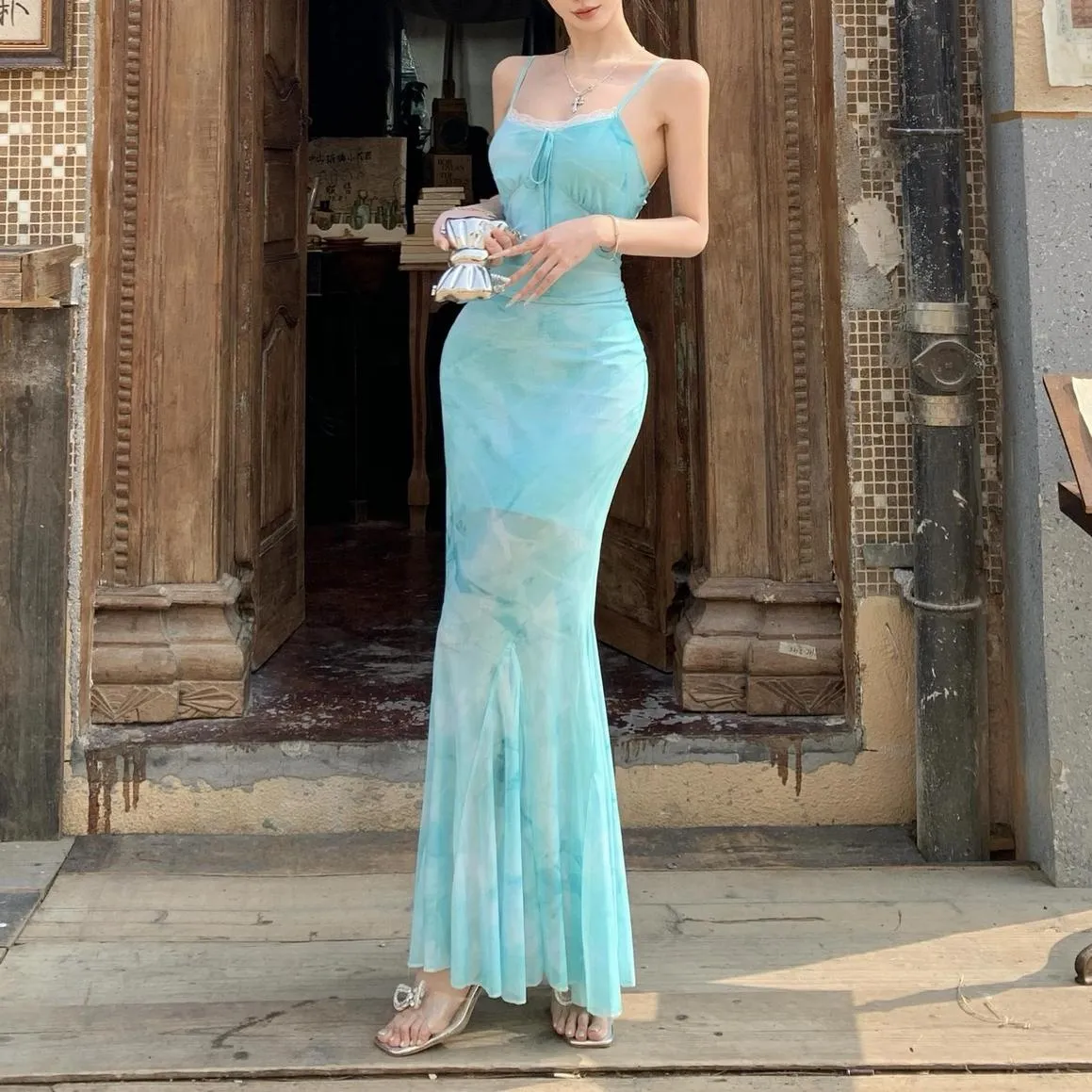 Stunning Women's Bodycon Cami Dress with a Ribbon Neckline