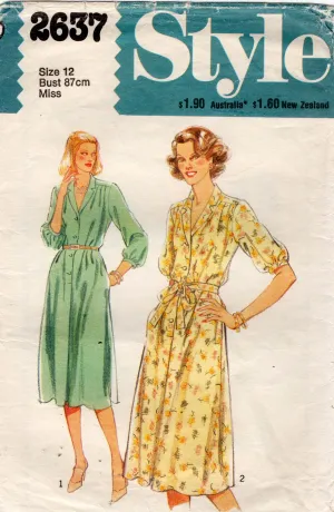 Style 2637 Womens Puff Sleeved Tucked Shoulder Dress 1970s Vintage Sewing Pattern Size 12 Bust 34 inches
