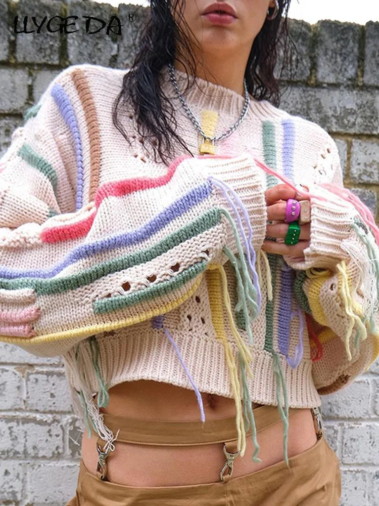 Stylish Fringed Knit Crop Sweater