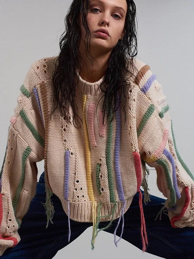Stylish Fringed Knit Crop Sweater