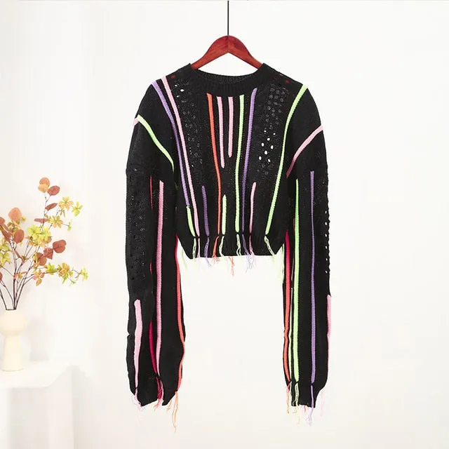 Stylish Fringed Knit Crop Sweater