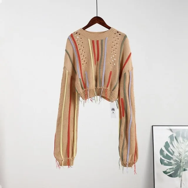 Stylish Fringed Knit Crop Sweater