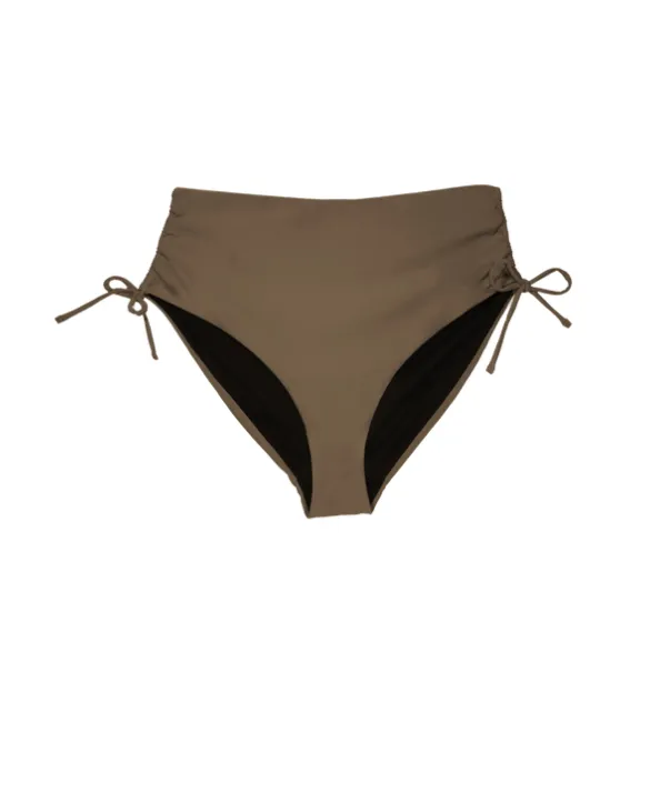 Stylish Ruched High-Waisted Bikini Bottoms with Adjustable Fit - Smoky Quartz