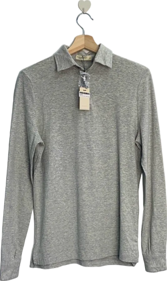 Suitsupply Light Grey Long Sleeve Cotton  Polo Shirt UK XS