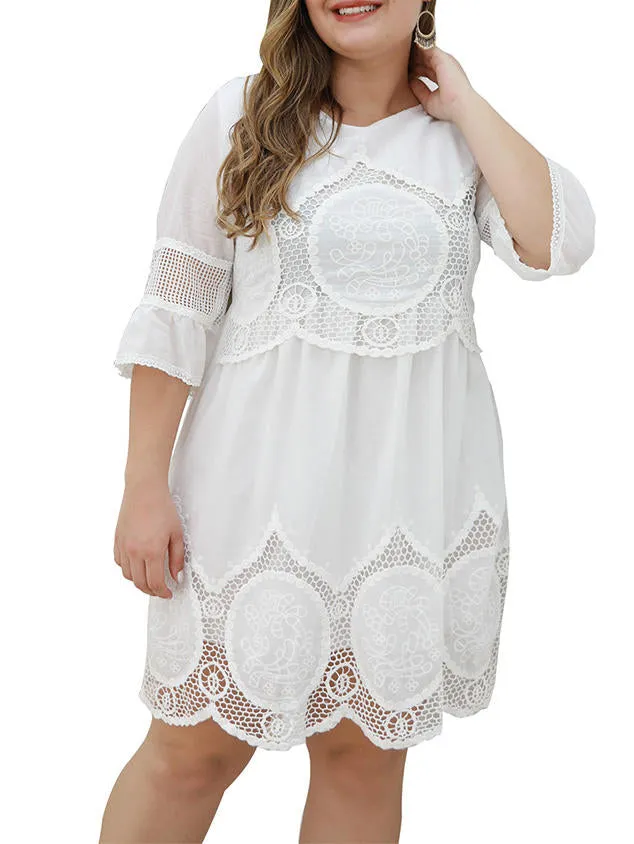 Summer Lace White Cutout Large Size Dress