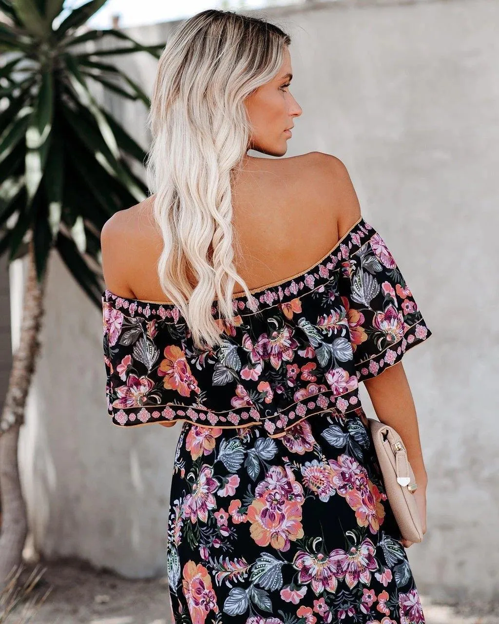 Summer Off The Shoudler Floral Print Long Dresses