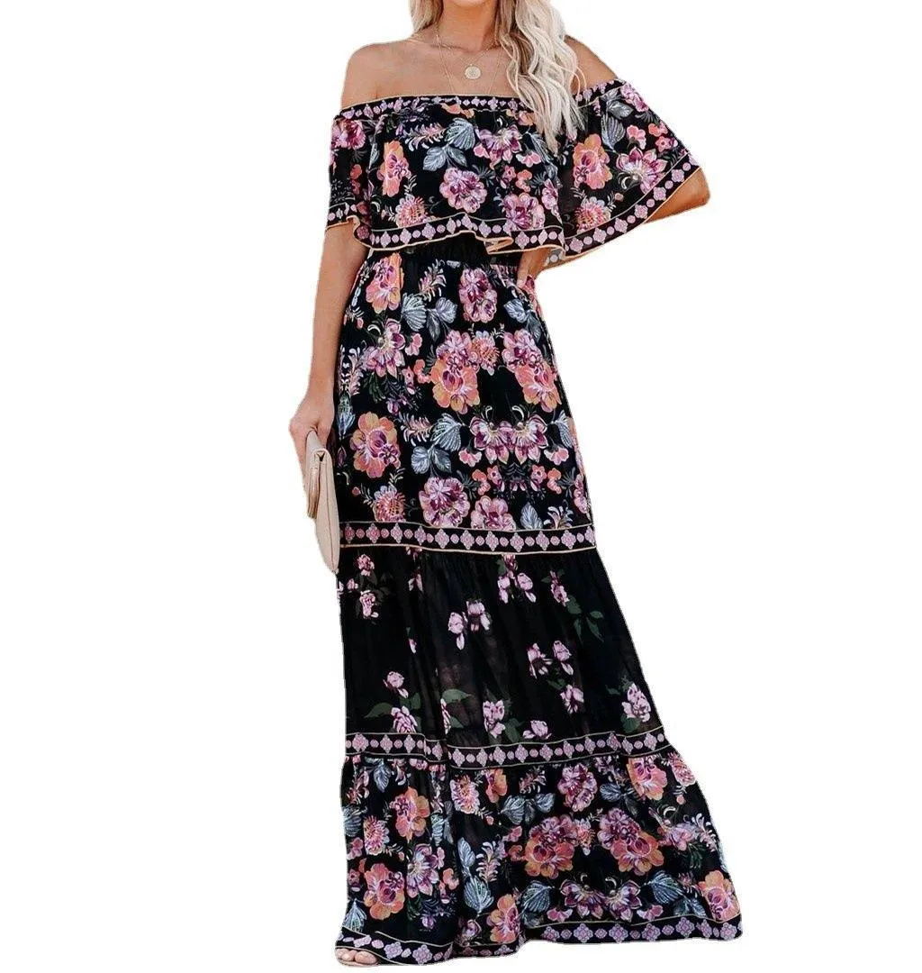 Summer Off The Shoudler Floral Print Long Dresses
