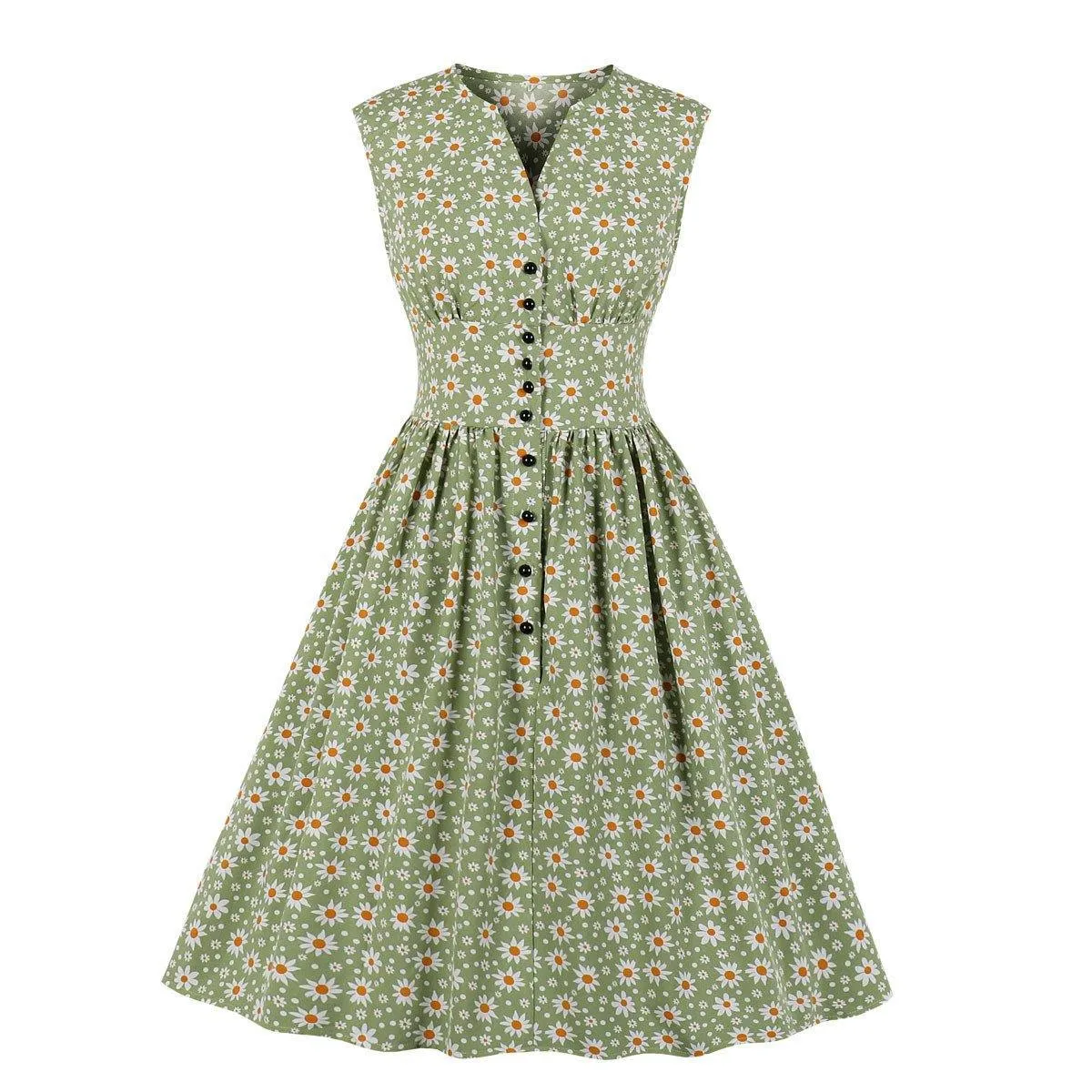 Summer Sleevess Retro Floral Print Women Dresses
