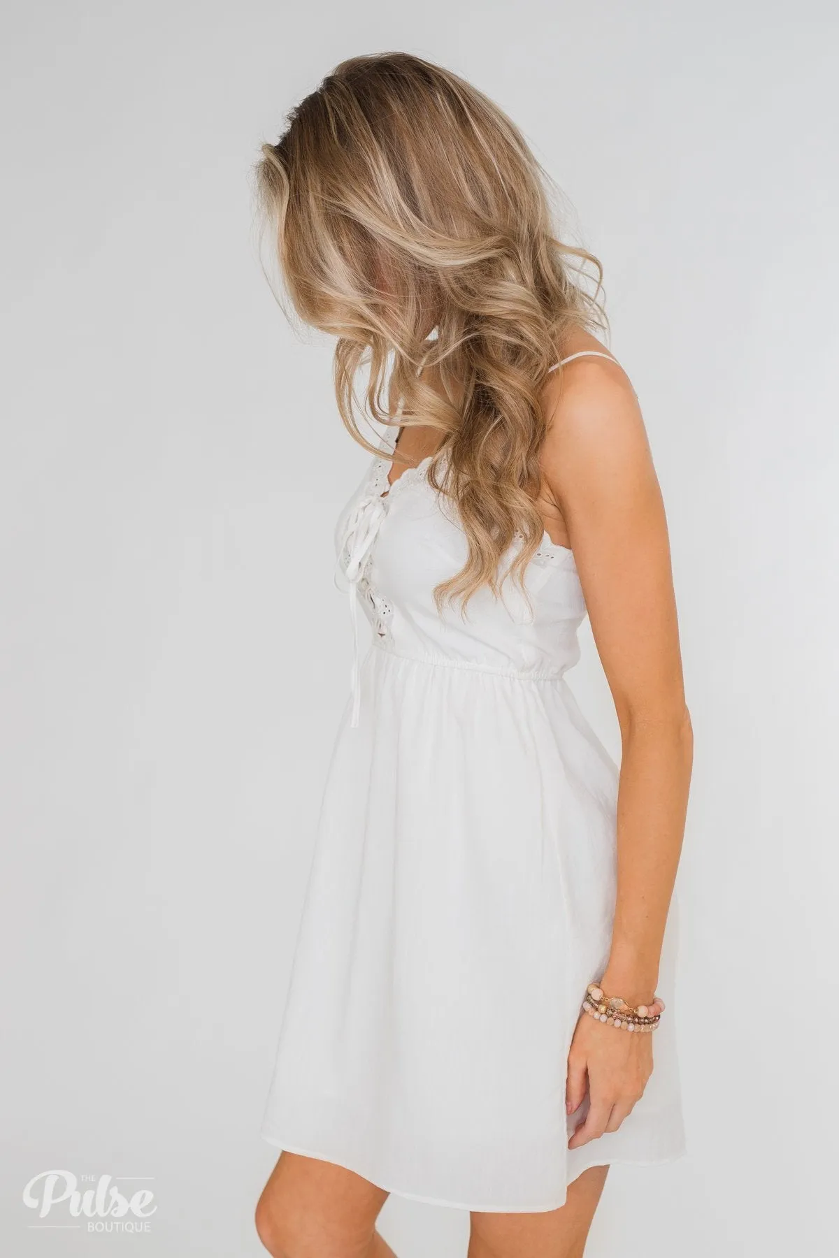 Take Me To Summer Lace Up Dress- Ivory