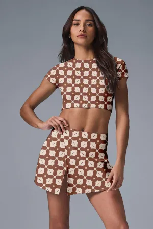 Terra Bloom Court Set – Retro Brown Geometric Tennis Outfit for Women